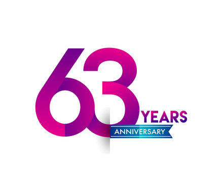 sixty three years anniversary celebration logotype colorful design with blue ribbon, 63rd birthday logo on white background