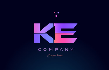 ke k e creative blue pink purple alphabet letter logo icon design