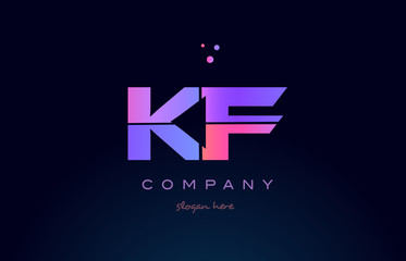 kf k f creative blue pink purple alphabet letter logo icon design