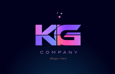 kg k g creative blue pink purple alphabet letter logo icon design