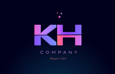 Fototapeta na wymiar kh k h creative blue pink purple alphabet letter logo icon design