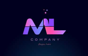 ml m l creative blue pink purple alphabet letter logo icon design