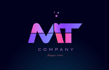 mt m t creative blue pink purple alphabet letter logo icon design