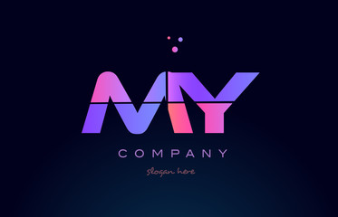 my m y creative blue pink purple alphabet letter logo icon design