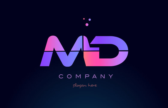 md m d creative blue pink purple alphabet letter logo icon design