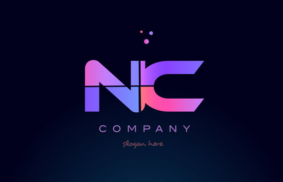 nc n c creative blue pink purple alphabet letter logo icon design
