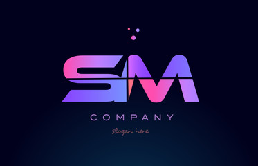 sm s m creative blue pink purple alphabet letter logo icon design