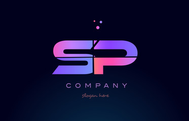 sp s p creative blue pink purple alphabet letter logo icon design