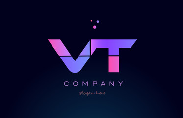vt v t creative blue pink purple alphabet letter logo icon design