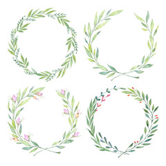 Hand drawn watercolor illustrations. Laurel Wreaths. Floral design elements. Perfect for wedding invitations, greeting cards, blogs, logos, prints and more © Kate Macate