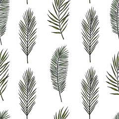 Tropical seamless pattern. Background with palm leaves. Hand drawn vector illustration. Perfect for prints, posters, invitations, textile, packing etc