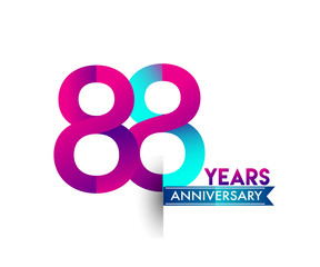eighty eight years anniversary celebration logotype colorful design with blue ribbon, 88th birthday logo on white background.