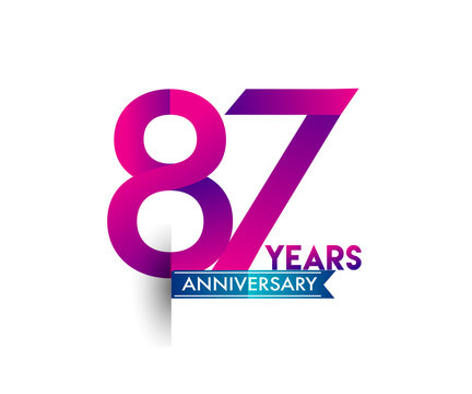 eighty seven years anniversary celebration logotype colorful design with blue ribbon, 87th birthday logo on white background.