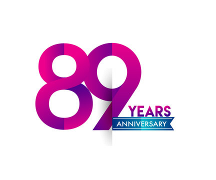 eighty nine years anniversary celebration logotype colorful design with blue ribbon, 89th birthday logo on white background.
