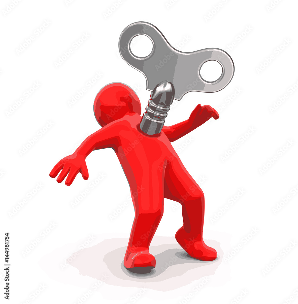 Poster man and winding key. image with clipping path