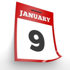 January 9. Calendar on white background.