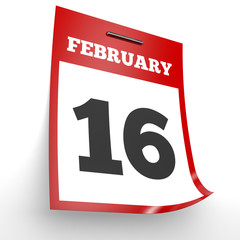 February 16. Calendar on white background.