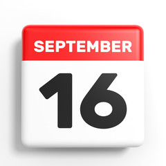 September 16. Calendar on white background.