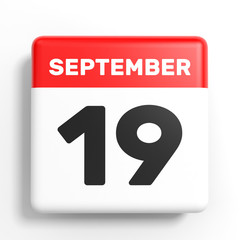 September 19. Calendar on white background.