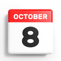 October 8. Calendar on white background.