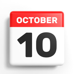October 10. Calendar on white background.