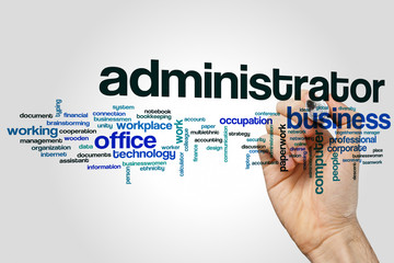 Administrator word cloud concept on grey background
