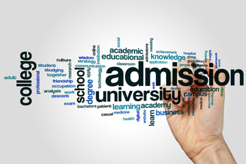 Admission word cloud concept on grey background