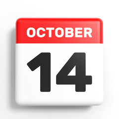 October 14. Calendar on white background.