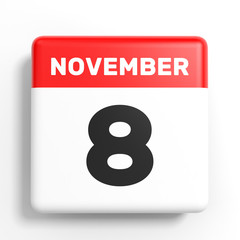 November 8. Calendar on white background.