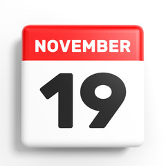 November 19. Calendar on white background.