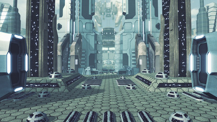 Great futuristic scifi city. 3D rendering