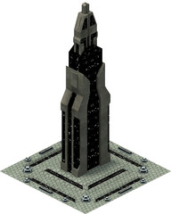 Isometric futuristic sci-fi architecture, future tower. 3D rendering