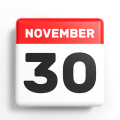 November 30. Calendar on white background.