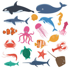 Obraz premium Zestaw zwierząt morskich