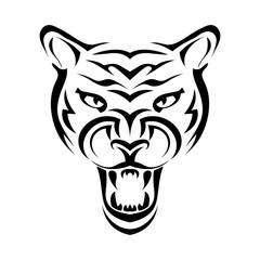 Silhouette of tiger full face, the evil beast bares its fangs. Vector illustration.