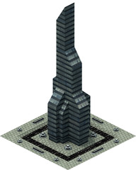 Isometric futuristic sci-fi architecture, modern skyscraper. 3D rendering