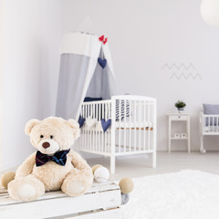 Spacious baby room with teddy bear