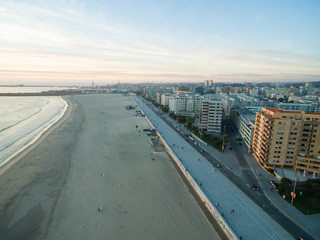 View of the new Porto at sunset time, Portugal. Aerial.