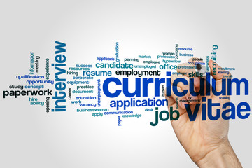 Curriculum vitae word cloud concept on grey background