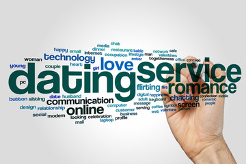 Dating service word cloud concept on grey background