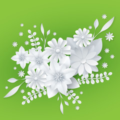 white paper flowers floral background