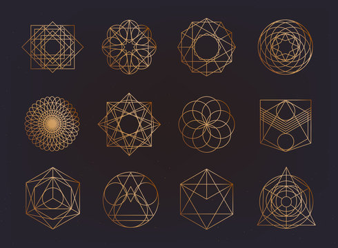 Sacred geometry symbols collection. hipster, abstract, alchemy, spiritual, mystic elements set.