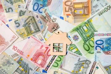 The symbol of the house lies on the background of the Euro 