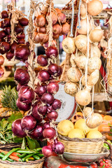 Pumpkin, Onion, Zucchini, Market, Balance,  Campo de Fiori, Rome, Lazio, Italy, Europe