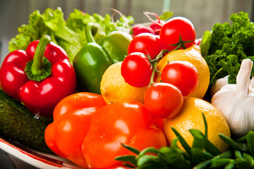 Vegetables on a table in a cafe