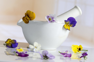 group of nice pansy multicolored ceramic mortar