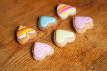 cookies hearts on an old wooden background. St. Valentine's Day