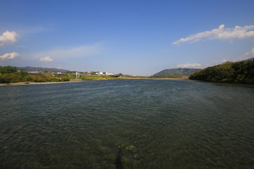 徳島県美馬市　脇町潜水橋から見た吉野川