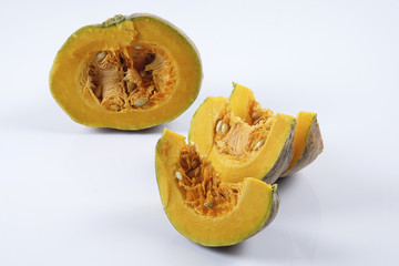 Sweet orange pumpkin isolated on white.