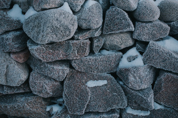 Hoarfrost on the rock at morning. Background texture